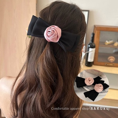 バレッタバンス】☆リュクシューローズ <BR>［クリスタル ラインストーン 花 まぶしく フラワー バラ 薔薇 ヘアクリップ 大きめ ゴールド 結婚式  パーティ ヘアアクセサリー ヘアアクセ ］20170303