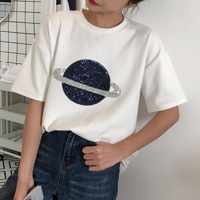 スパンコール tシャツ レディース 半袖 カジュアル トップス ゆったり カットソー - Tシャツ・カットソー/トップス -  miniministore(ミニミニストア) - レディースファッション通販リュリュモール