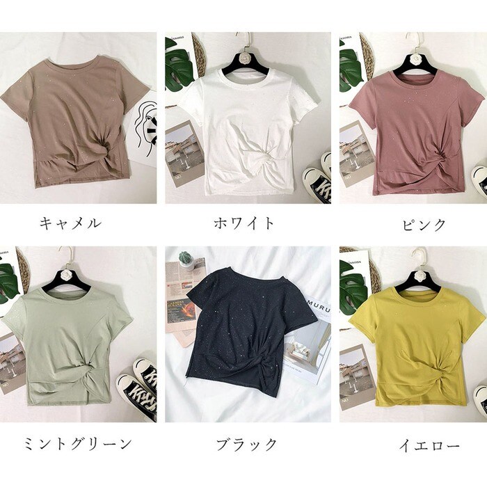 ラメ 生地 ｔシャツ レディース 半袖 カジュアル へそ出し トップス カットソー 春夏 Miniministore ミニミニストア ファッション通販リュリュモール Ryuryumall