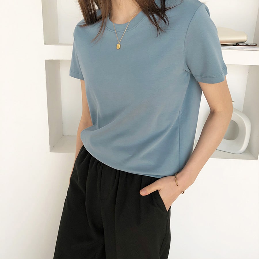 さらり上質大人Tシャツ 2022 AW 夏 韓国 韓国ファッション プチプラ 大人かわいい ママ レディース トップス 半袖 Ｔシャツ カットソー  無地 シンプル ベーシック カジュアル デイリー 丸首 無地Ｔシャツ - Tシャツ・カットソー/トップス - fashion box(ファッション  ...