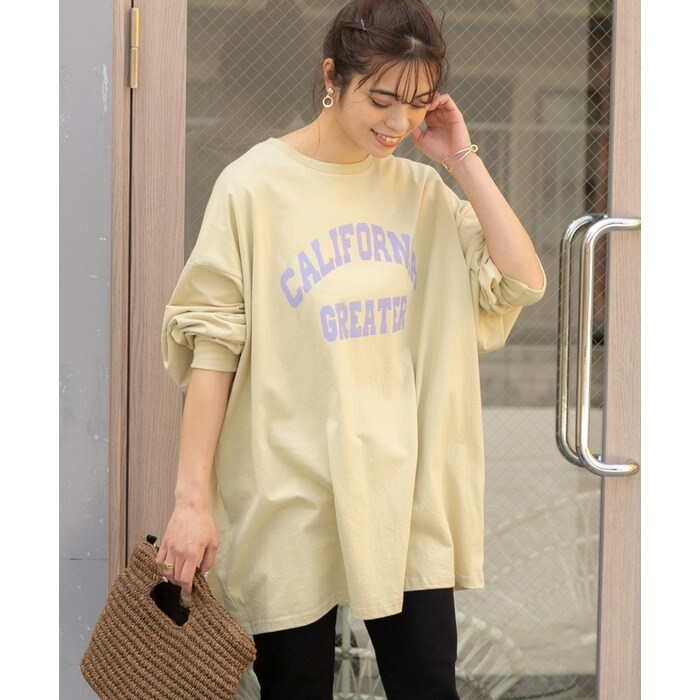 CALIFORNIA カレッジロゴ プリントロングTシャツ ロンT カレッジ オーバーサイズ ロゴ ゆったり ビッグシルエット コットン トップス  チュニック プリント カットソー 柄 秋 冬 - Tシャツ・カットソー/トップス - ad thie(アドティエ) - レディースファッション通販  ...