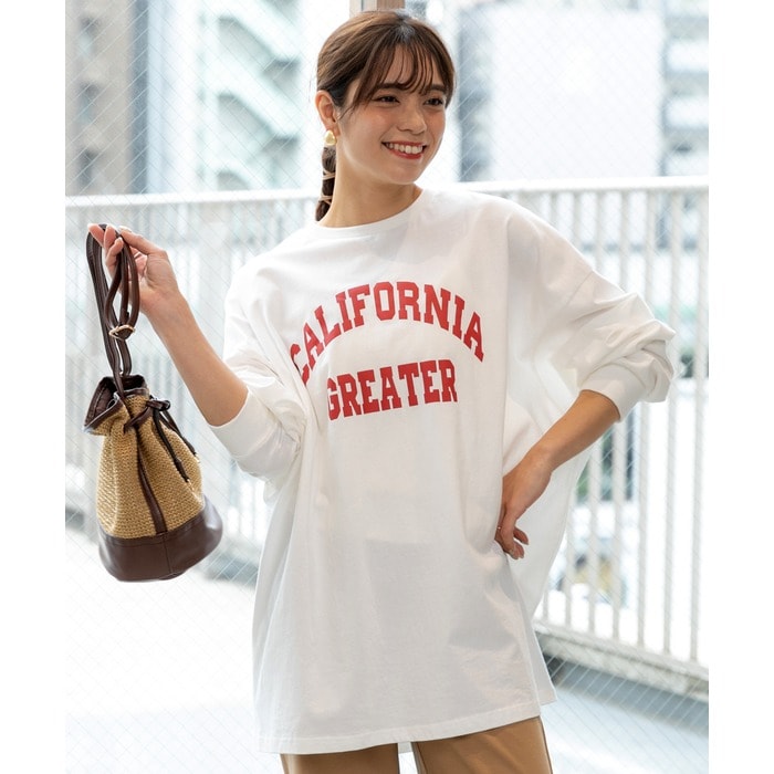 CALIFORNIA カレッジロゴ プリントロングTシャツ ロンT カレッジ オーバーサイズ ロゴ ゆったり ビッグシルエット コットン トップス  チュニック プリント カットソー 柄 秋 冬 - Tシャツ・カットソー/トップス - ad thie(アドティエ) - レディースファッション通販  ...