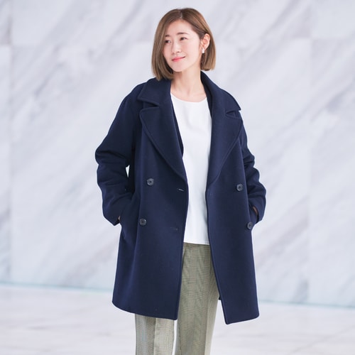 ウールショートコート レディース【S～Mサイズ】秋冬用 ネイビー系 ANCHOR WOMAN PERSON'S - ショートコート/アウター -  洋服の青山(ヨウフクノアオヤマ) - レディースファッション通販リュリュモール